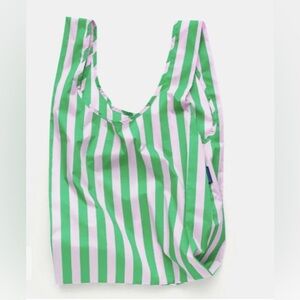 Baggu Standard Reusable Tote Bag Pink‎ Green Awning Stripe Brand New